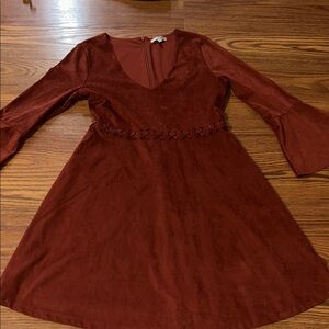 Black Swan Rosemary Faux Suede Bell Sleeve Dress in Burnt Henna Size JR M